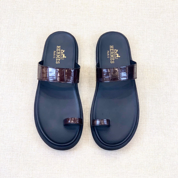 HM Men's Open-toe Sandals Brown Rubber Sheepskin 561659