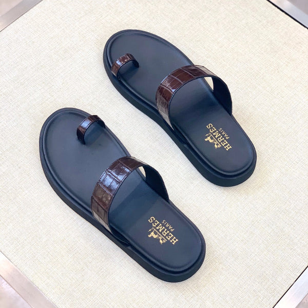 HM Men's Open-toe Sandals Brown Rubber Sheepskin 561659