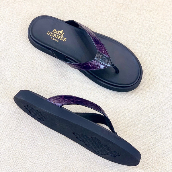 HM Men's Thong Sandals Purple Rubber Sheepskin 561663