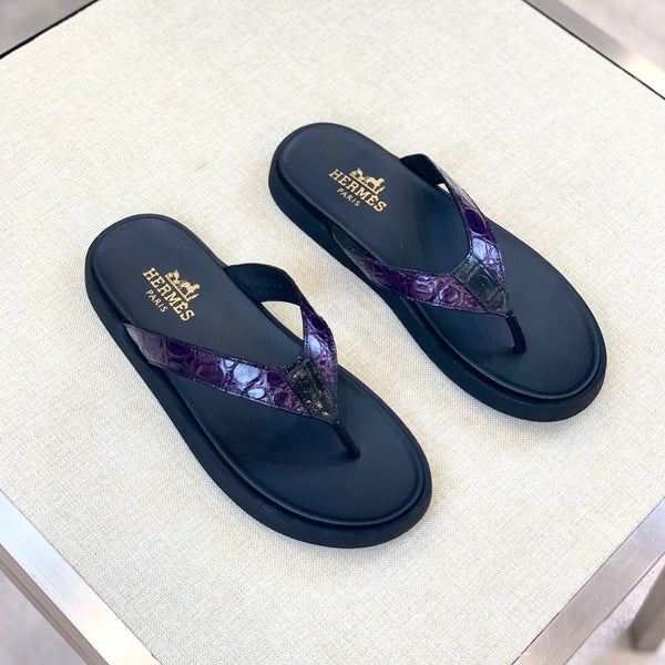 HM Men's Thong Sandals Purple Rubber Sheepskin 561663