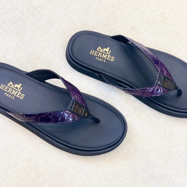 HM Men's Thong Sandals Purple Rubber Sheepskin 561663