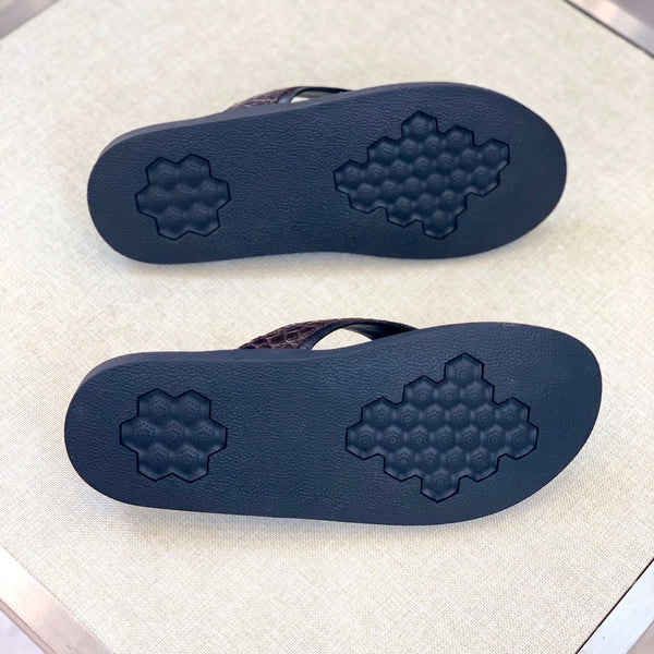 HM Men's Thong Sandals Brown Rubber Sheepskin 561669