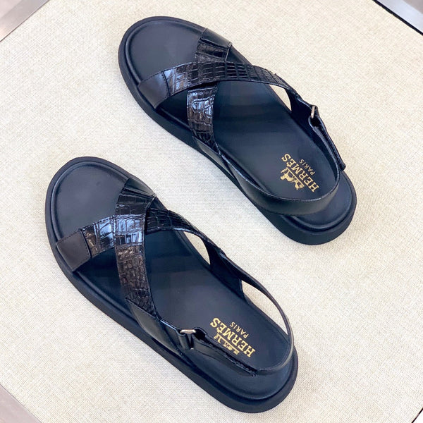 HM Men's "X" Sandals Black Rubber Sheepskin 561670