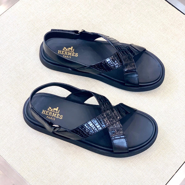 HM Men's "X" Sandals Black Rubber Sheepskin 561670