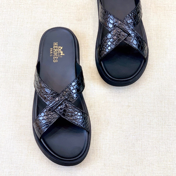 HM Men's "X" Slide Black Rubber Sheepskin 561672