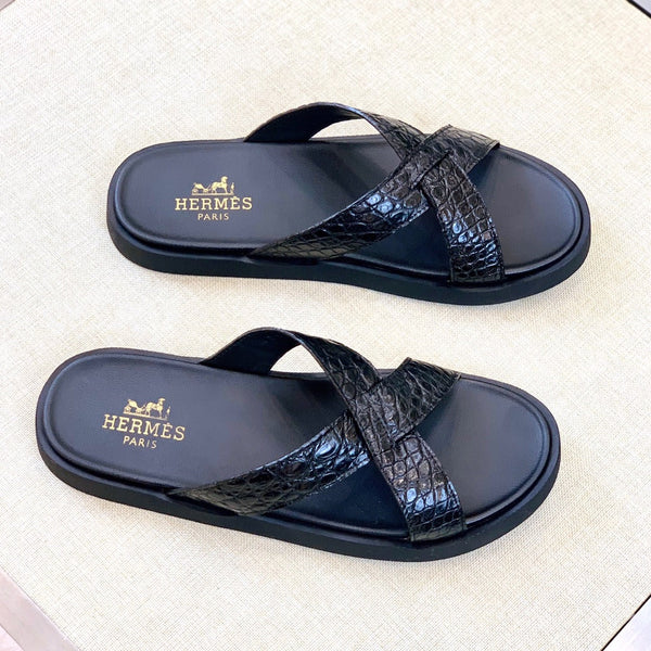 HM Men's "X" Slide Black Rubber Sheepskin 561672