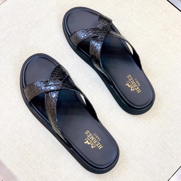 HM Men's "X" Slide Black Rubber Sheepskin 561672