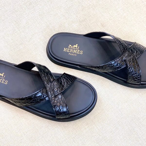 HM Men's "X" Slide Black Rubber Sheepskin 561672