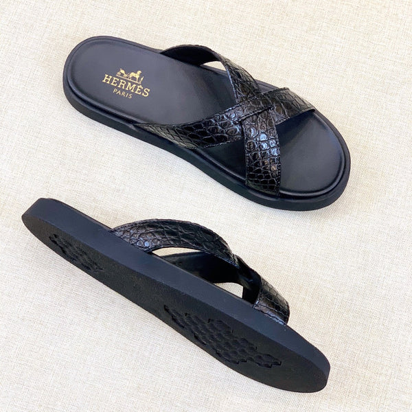 HM Men's "X" Slide Black Rubber Sheepskin 561672