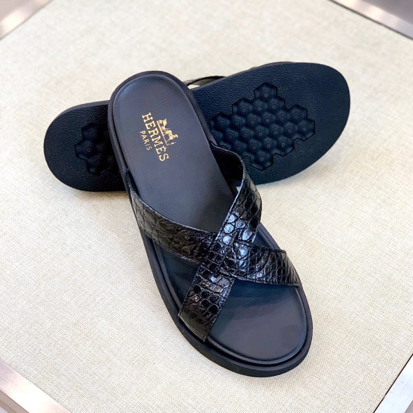 HM Men's "X" Slide Black Rubber Sheepskin 561672