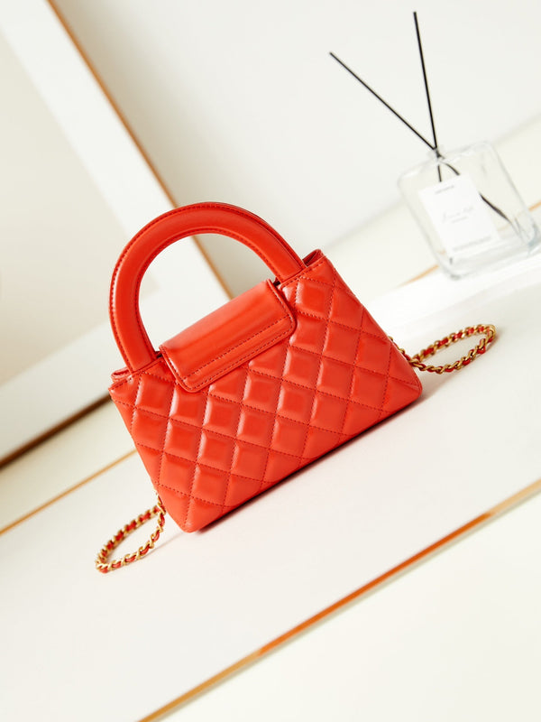 cc 24a nano 19cm kelly shopper bag hot orange lambskin
