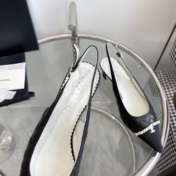 slingbacks pumps 45 black quilted calfskin grosgrain