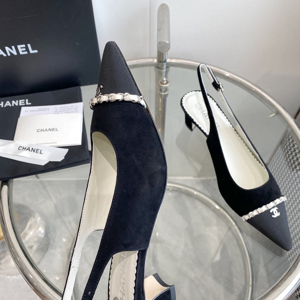 cc slingback pumps 45 black seude black grosgrain point toe 582851