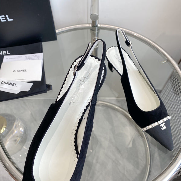 cc slingback pumps 45 black seude black grosgrain point toe 582851