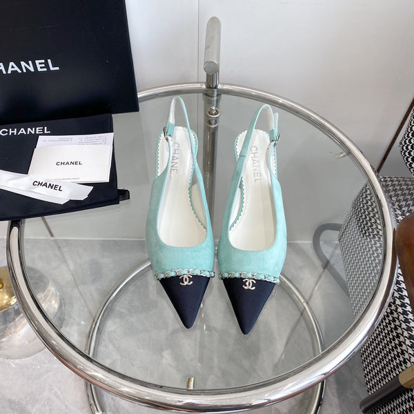 cc slingback pumps 45 sky blue seude black grosgrain point toe 582853