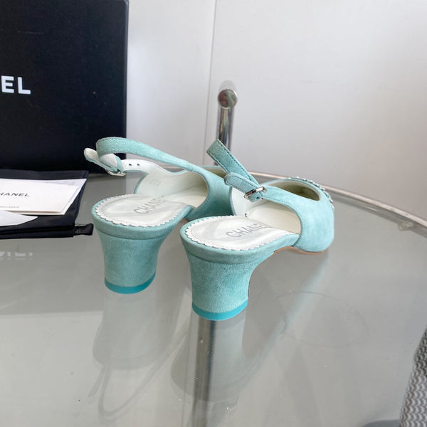 cc slingback pumps 45 sky blue seude black grosgrain point toe 582853