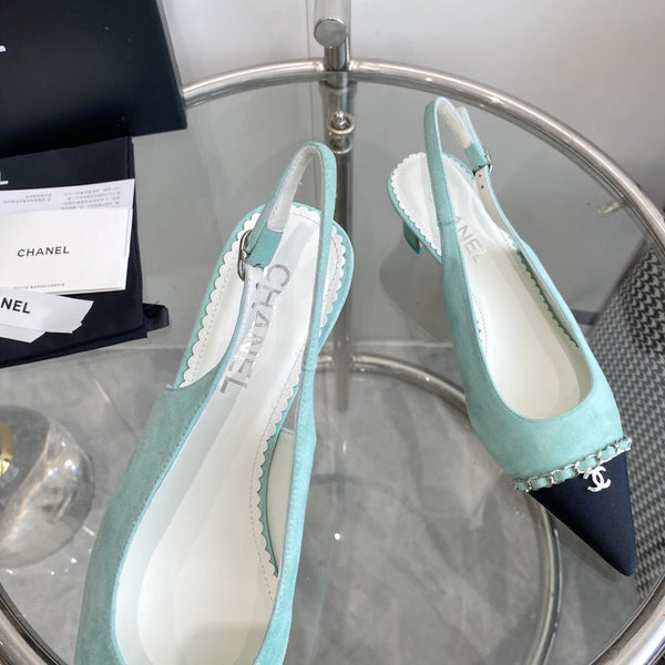 cc slingback pumps 45 sky blue seude black grosgrain point toe 582853
