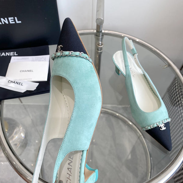 cc slingback pumps 45 sky blue seude black grosgrain point toe 582853