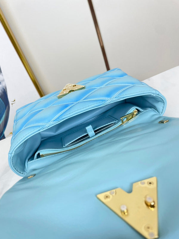 GO-14 MM 23 IN SKY BLUE QUILTED LAMBSKIN GOLD HARDWARE