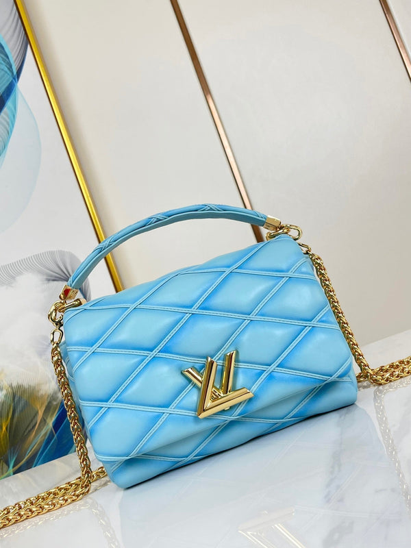 GO-14 MM 23 IN SKY BLUE QUILTED LAMBSKIN GOLD HARDWARE