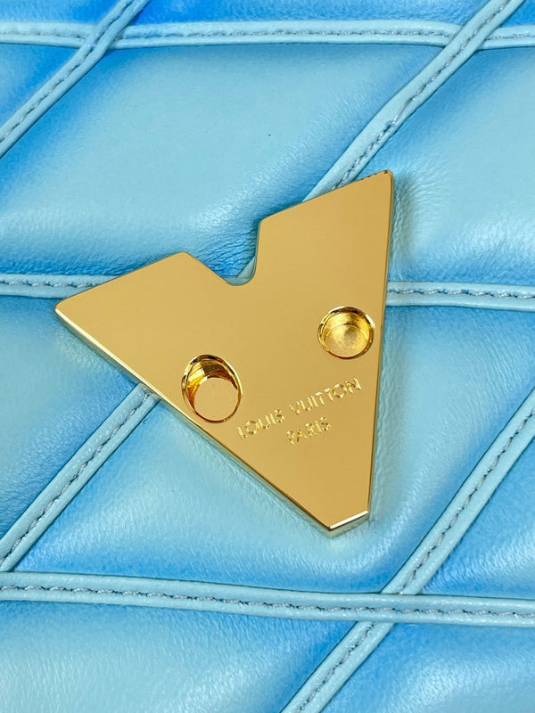 GO-14 MM 23 IN SKY BLUE QUILTED LAMBSKIN GOLD HARDWARE