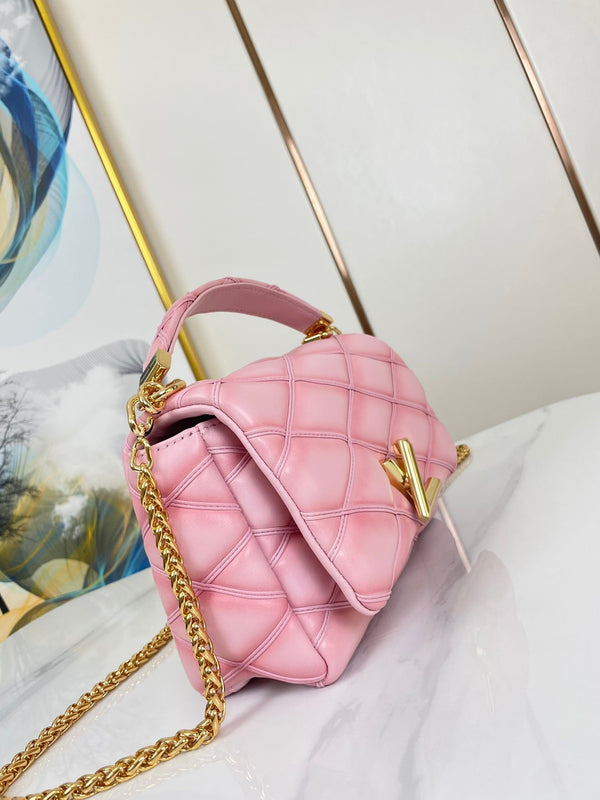 GO-14 MM 23 IN FRAMBOISE QUILTED LAMBSKIN GOLD HARDWARE