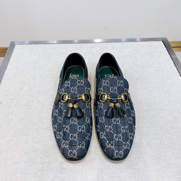 GG Men's Tassel Loafer Blue Canvas Calfskin 361363