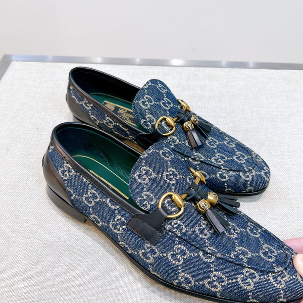 GG Men's Tassel Loafer Blue Canvas Calfskin 361363