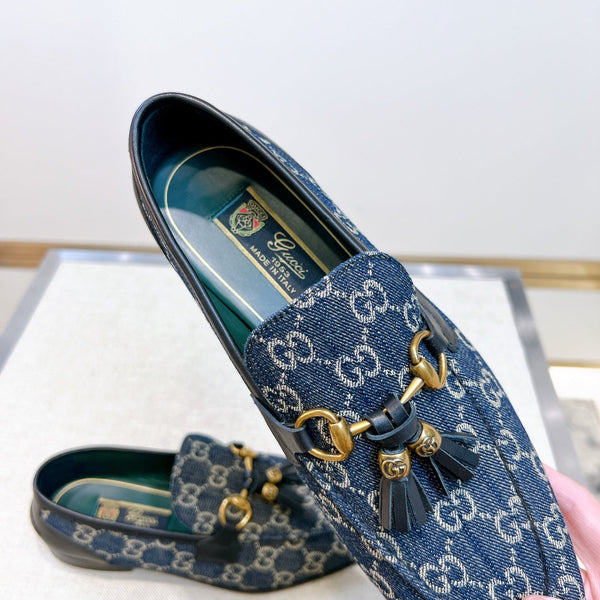 GG Men's Tassel Loafer Blue Canvas Calfskin 361363