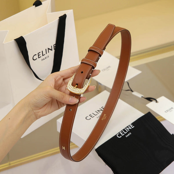 CL MEDIUM 25 MM MARCO BELT WITH STRASS IN BRONZE BROWN CALFSKIN GOLD HARDWARE