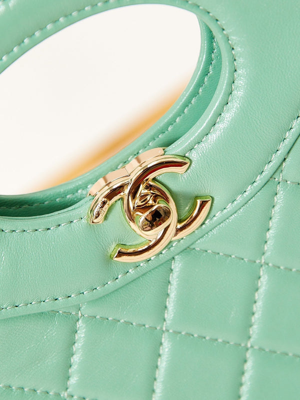 cc 24s31 mini shopping bag 22cm light green lambskin gold hardware