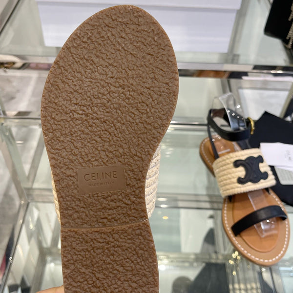 SANDALO LYMPIAR CON CINTURINO PIATTO IN VITELLO RAFIA NERO BEIGE