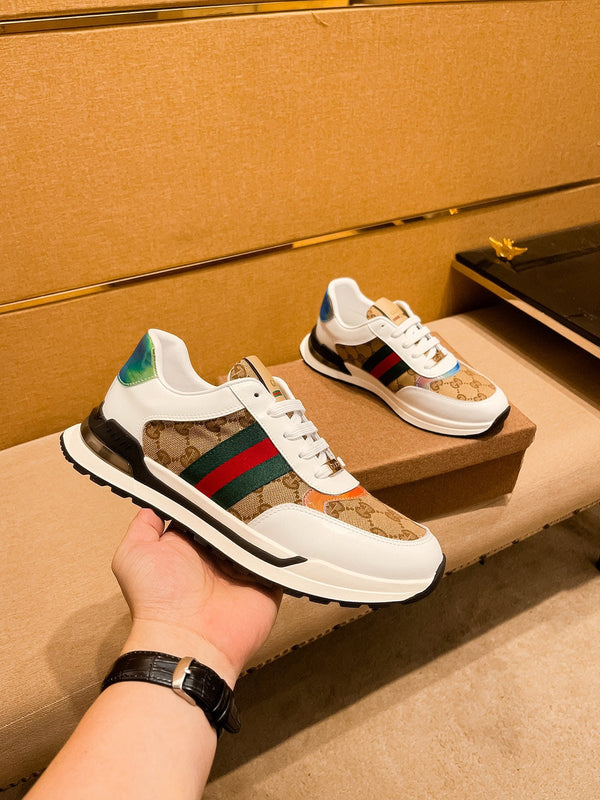 Sneaker GG ACE da uomo in pelle di vacchetta marrone 108049