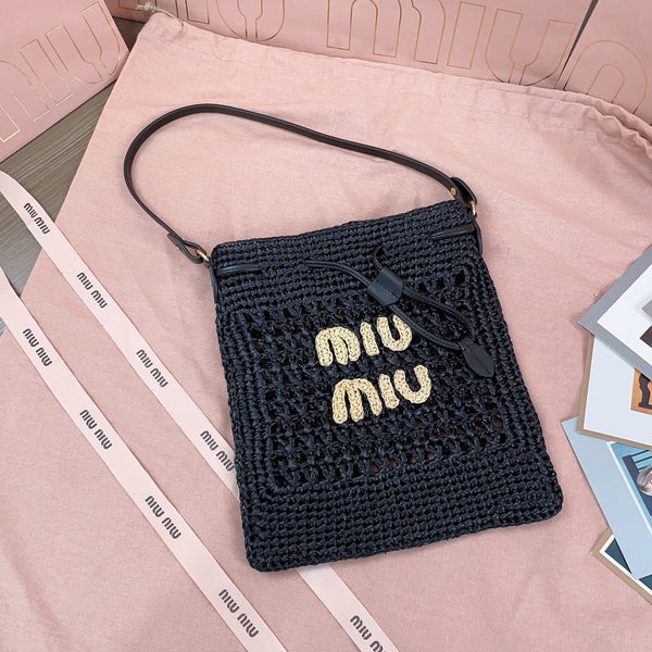 miu bucket bag 20cm black woven fabric