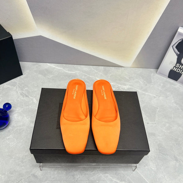 SL SQUARE TOE FLAT MULES TIGER SATIN