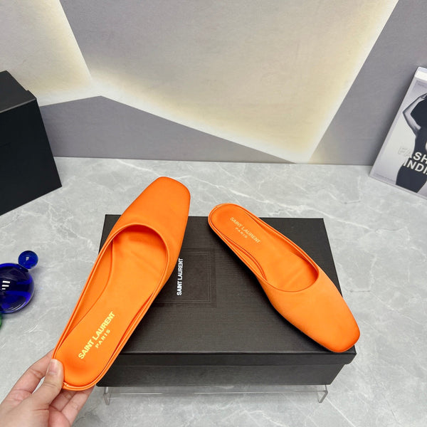 SL SQUARE TOE FLAT MULES TIGER SATIN
