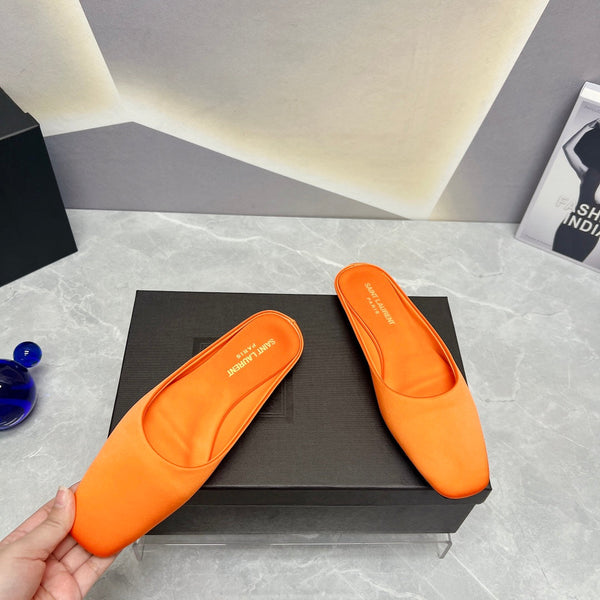 SL SQUARE TOE FLAT MULES TIGER SATIN