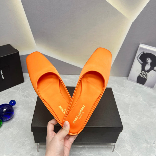 SL SQUARE TOE FLAT MULES TIGER SATIN