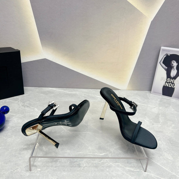 SL CRYSTAL BUCKLE TACCO ALTO NERO SATINATO