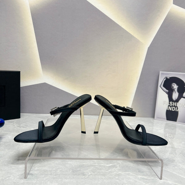 SL CRYSTAL BUCKLE TACCO ALTO NERO SATINATO