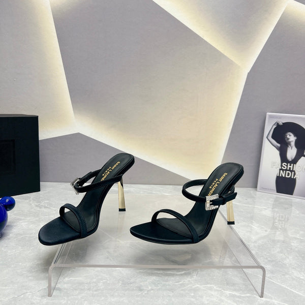 SL CRYSTAL BUCKLE TACCO ALTO NERO SATINATO