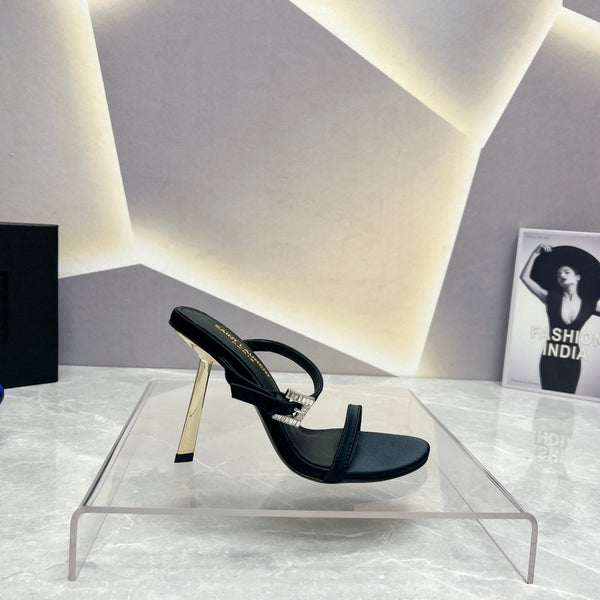 SL CRYSTAL BUCKLE TACCO ALTO NERO SATINATO