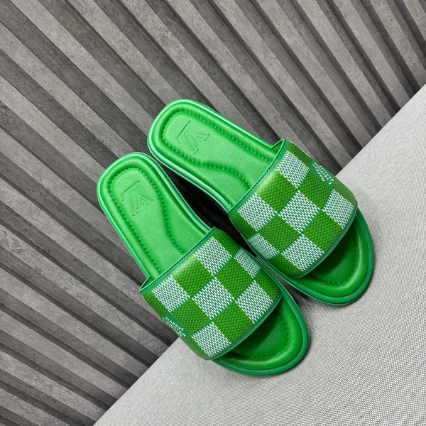 LV VENICE MULE SLIPPERS KELLY GREEN DAMIER