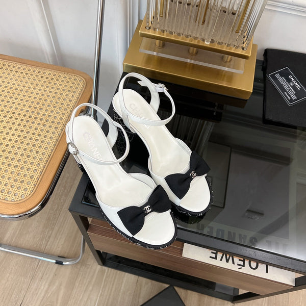 slingbacks sandal 75 black bow white lambskin