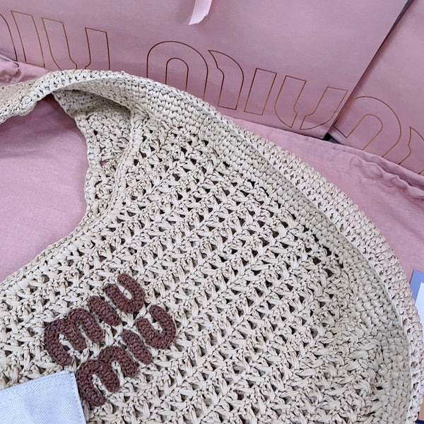 miu hobo bag 31cm beige woven fabric