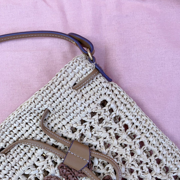 borsa a secchiello miu 20cm tessuto beige intrecciato