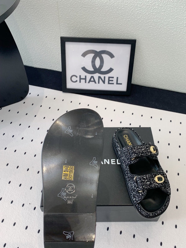 sandalo da papà mulo nero bianco tweed