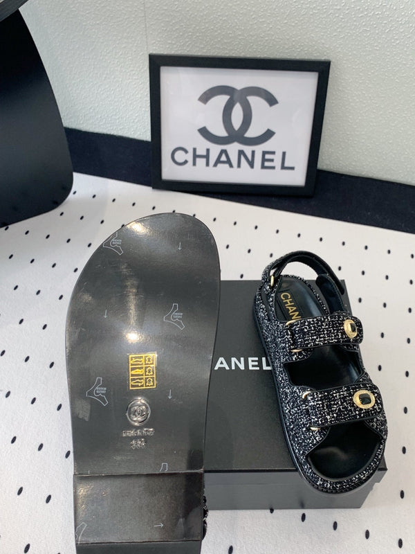 sandalo da papà in tweed bianco e nero