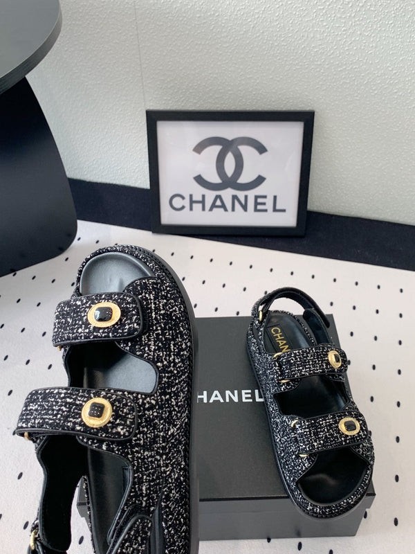 sandalo da papà in tweed bianco e nero