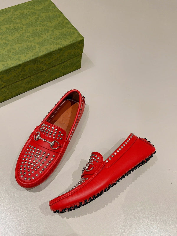 GG Men's Leather Loafer Stud Red Calfskin